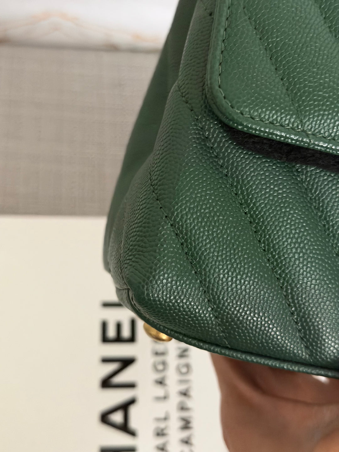 CHANEL series 26 Forrest Dark Green Caviar Chevron Aged GHW Coco Handle Size SMALL 24 cms 2018