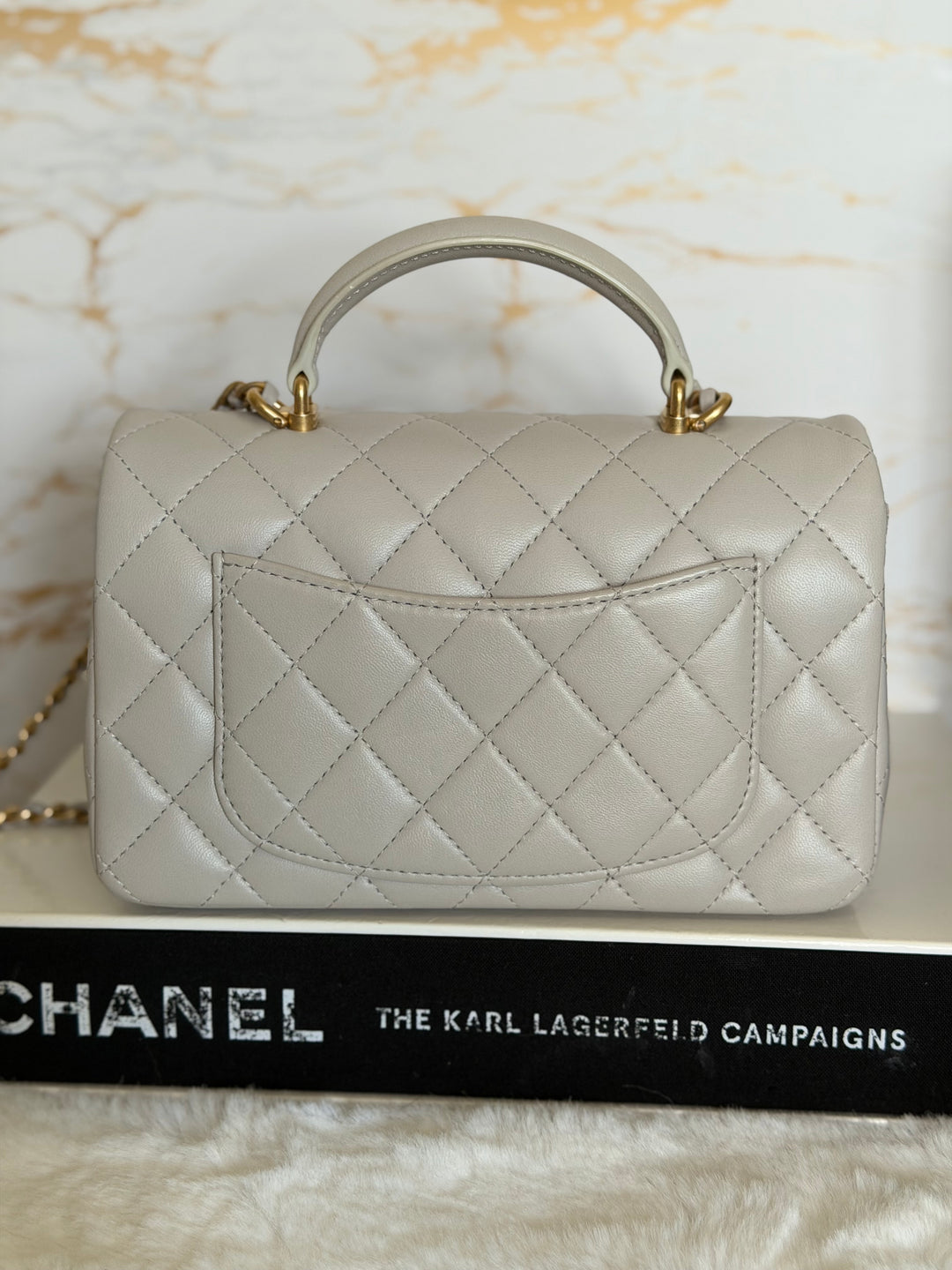 CHANEL Grey Lambskin Aged GHW Top Handle Mini Rectangular Flap Bag 2021 21A collection