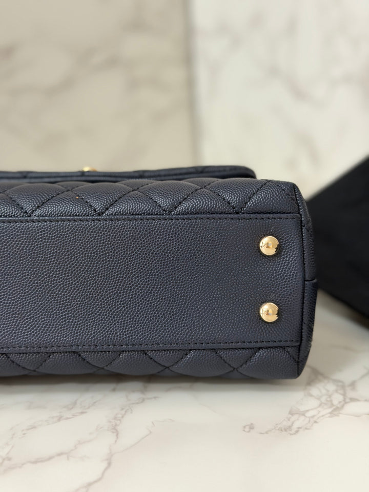 CHANEL series 30 2020 Navy Blue Caviar LGHW Small Coco Handle Flap Bag with Detachable Strap