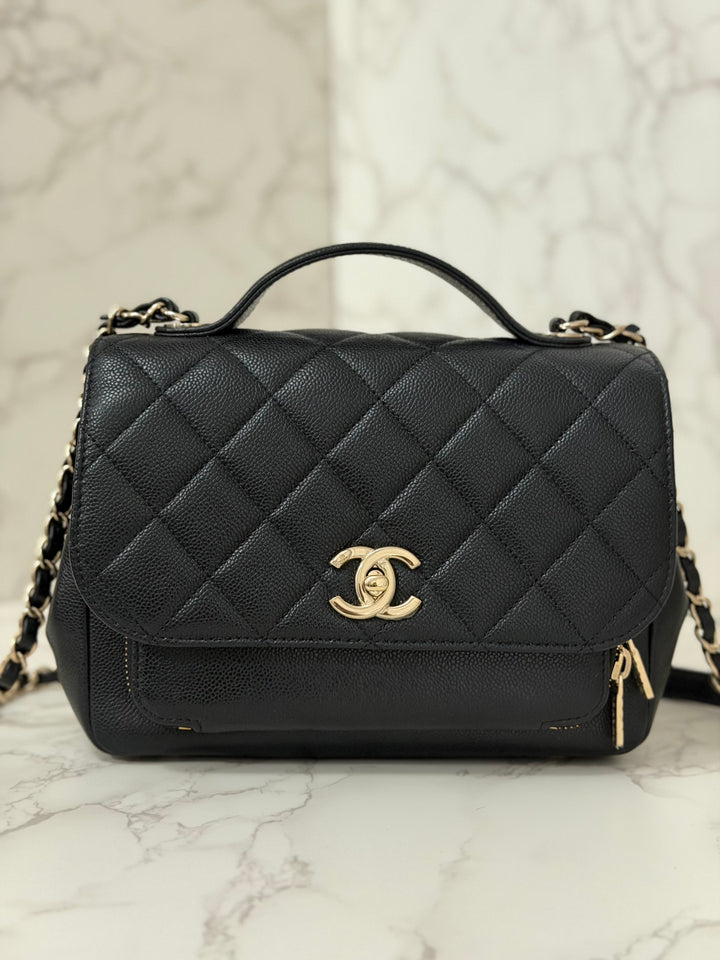 CHANEL Black Caviar LGHW Medium Business Affinity Flap Bag Microchipped