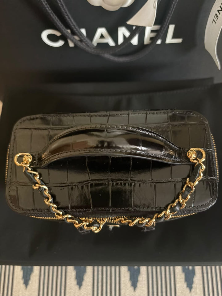 CHANEL 26A Croc Embossed Calf Skin Vanity with top handle Shiny GHW 2026