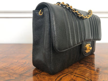 Load image into Gallery viewer, Chanel Series 2 Vintage 24K GHW Vertical Black Caviar Medium Single Flap Shoulder Bag
