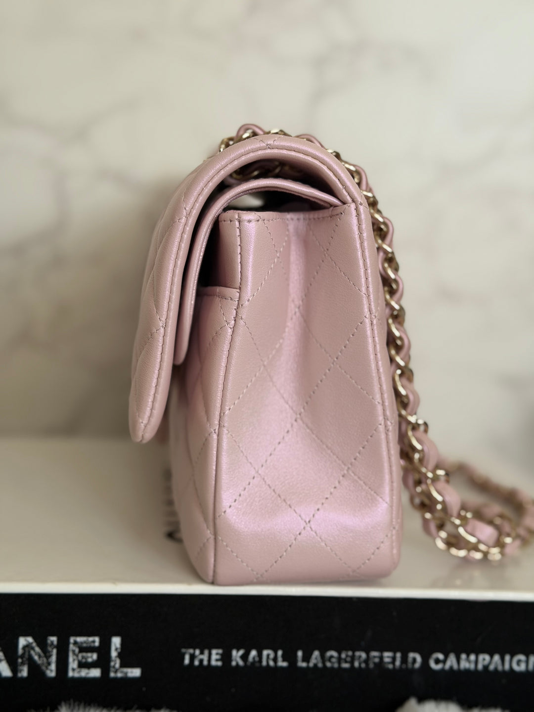 CHANEL 21S iridescent Pink Calf Skin LGHW Medium ML Timeless Classic Double Flap Bag series 31 2021