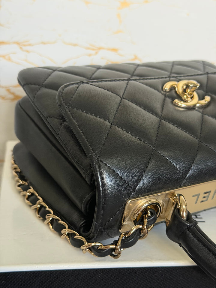 CHANEL Black Lambskin LGHW Trendy CC Flap Bag size MINI 8 inches with detachable Strap 2023/2024