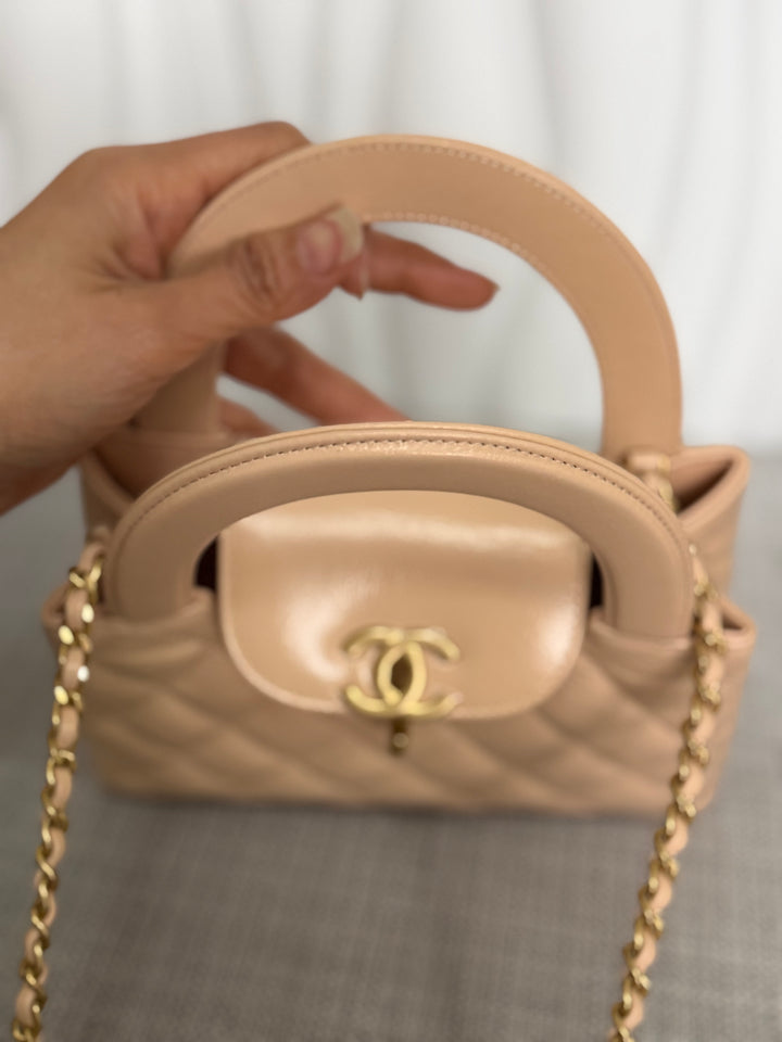 CHANEL 25C Powder Beige Calf Skin aged GHW Kelly Nano Shopping Bag Size Small 19 cms