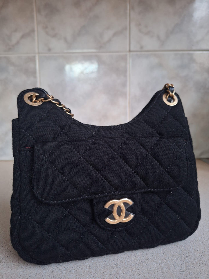 CHANEL Jersey Wavy Hobo Bag with Aged GHW Size Small