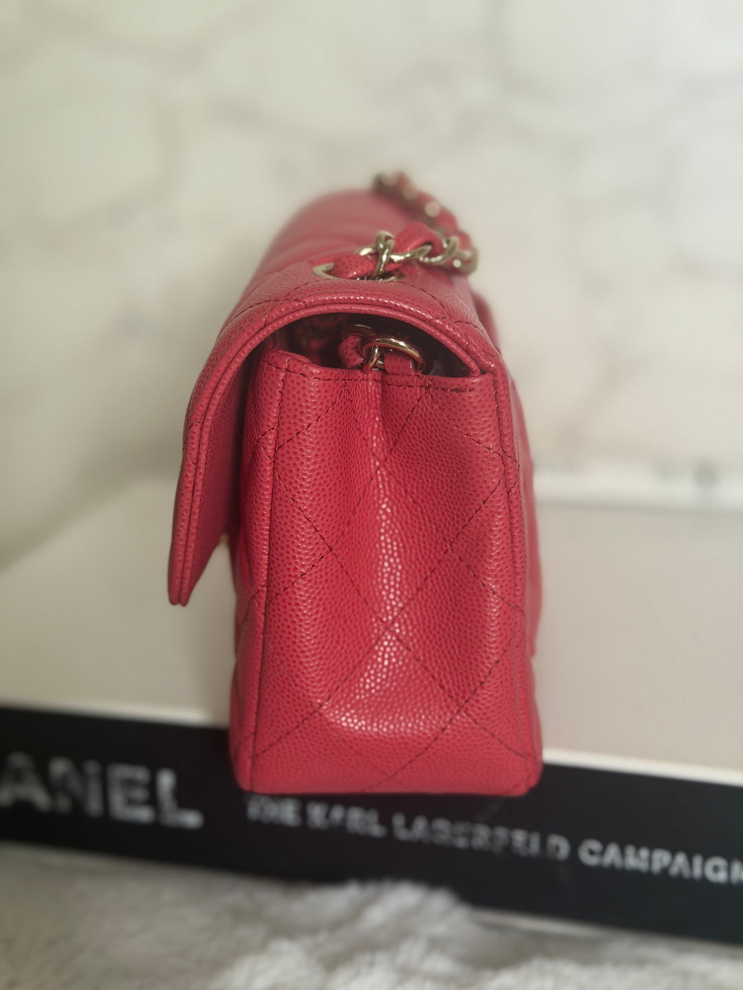 CHANEL 17C series 23 Pink Caviar LGHW Mini Rectangular Flap Bag with edge stitching 2016/2017