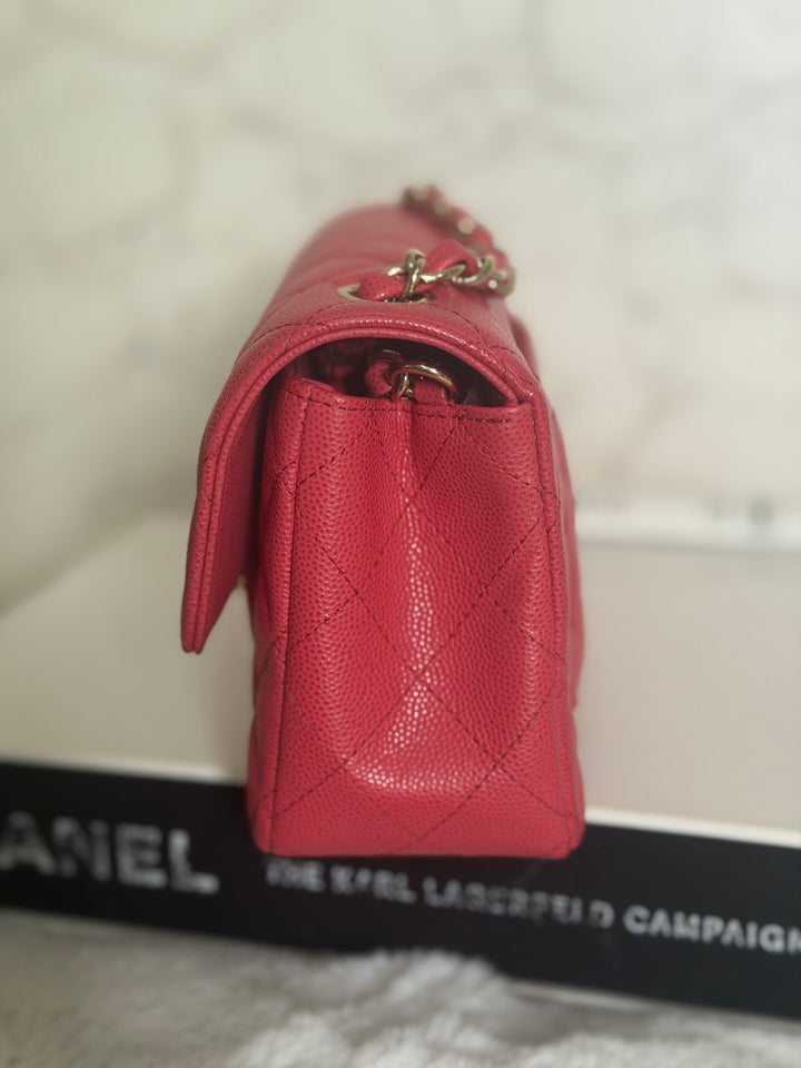 CHANEL 17C series 23 Pink Caviar LGHW Mini Rectangular Flap Bag with edge stitching 2016/2017
