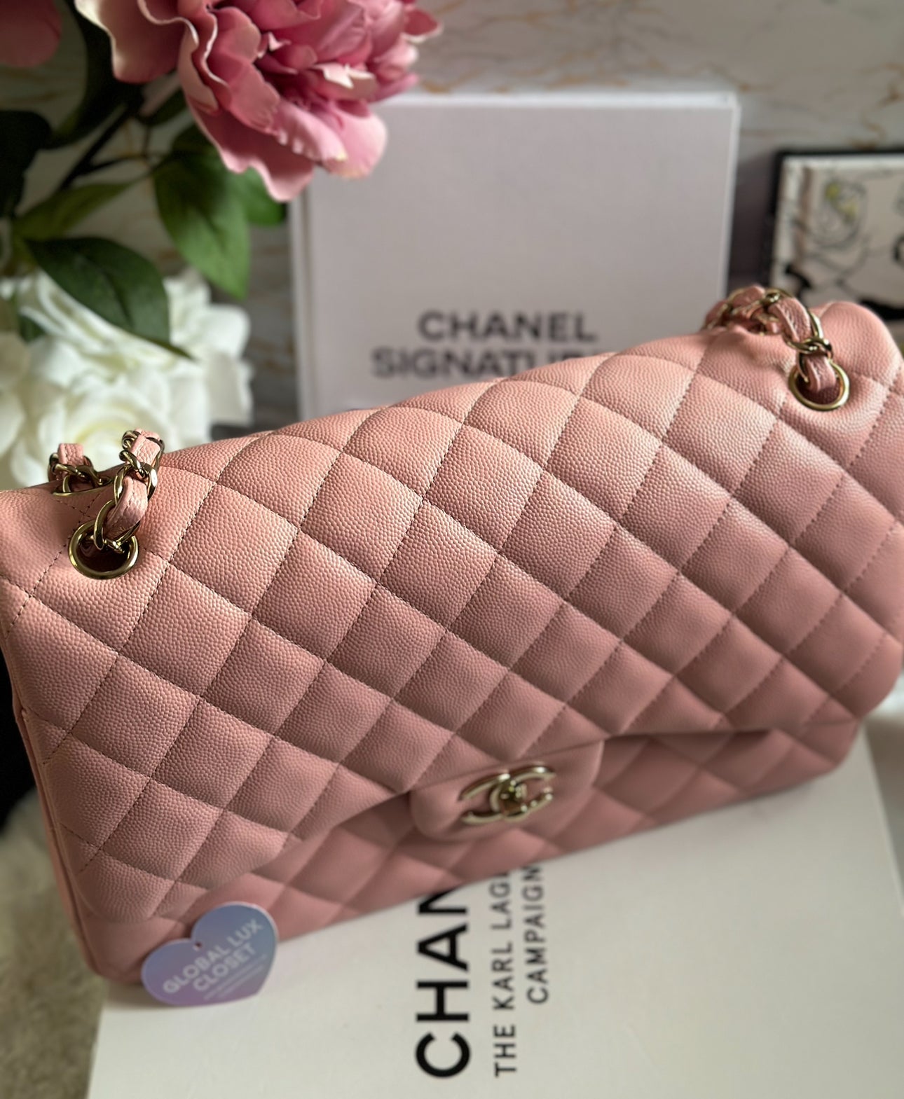 Chanel 22C Sakura Pink Caviar LGHW Jumbo Timeless Double Flap Classic Bag