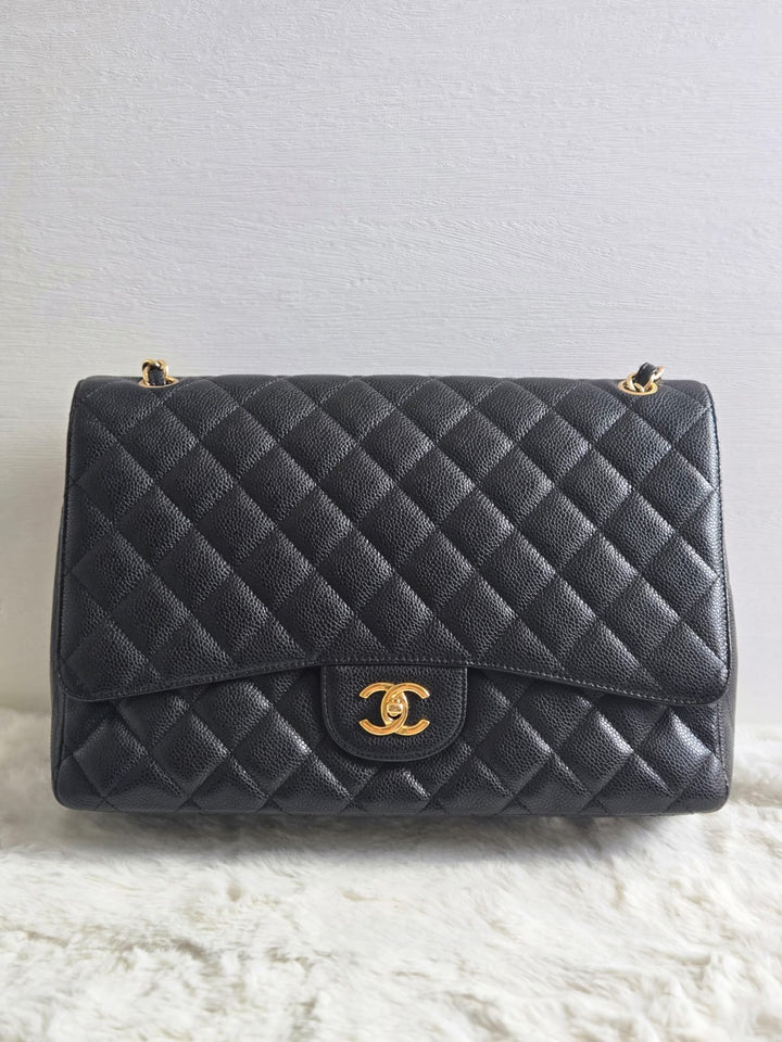 Chanel series 13 2010 Black Caviar Maxi Single Flap Bag with GHW