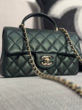 Load image into Gallery viewer, Chanel Iridescent Dark Green Lambskin Mini Rectangular Flap Bag with Top Handle and Champagne GHW
