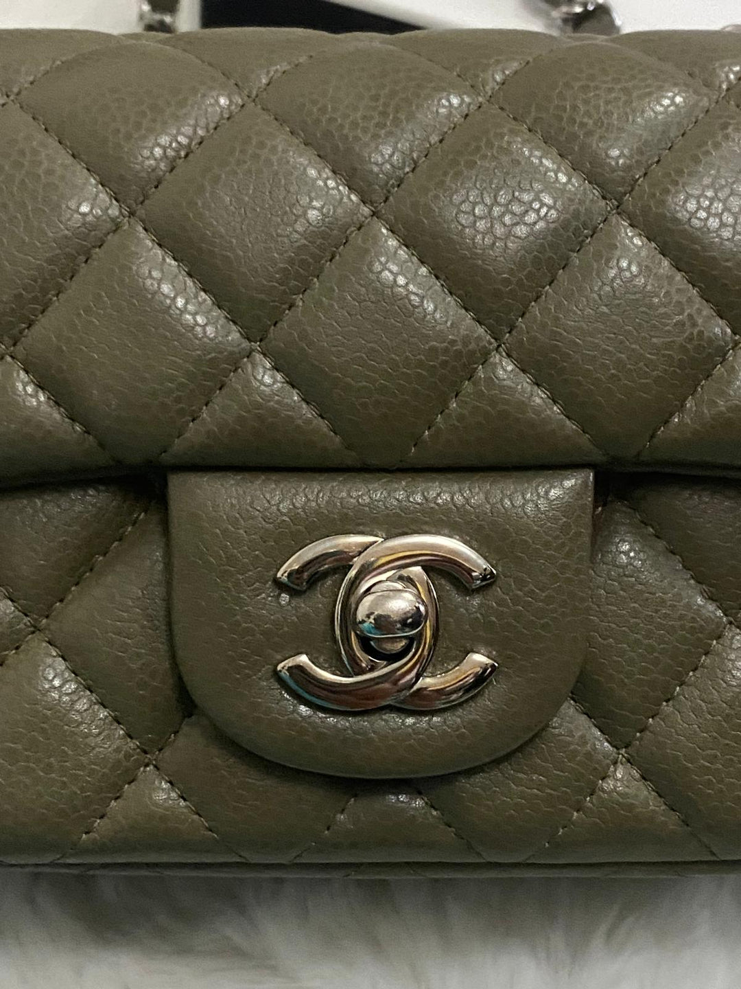 Chanel series 17 2012 Khaki Green Caviar SHW Mini Rectangular Flap Bag