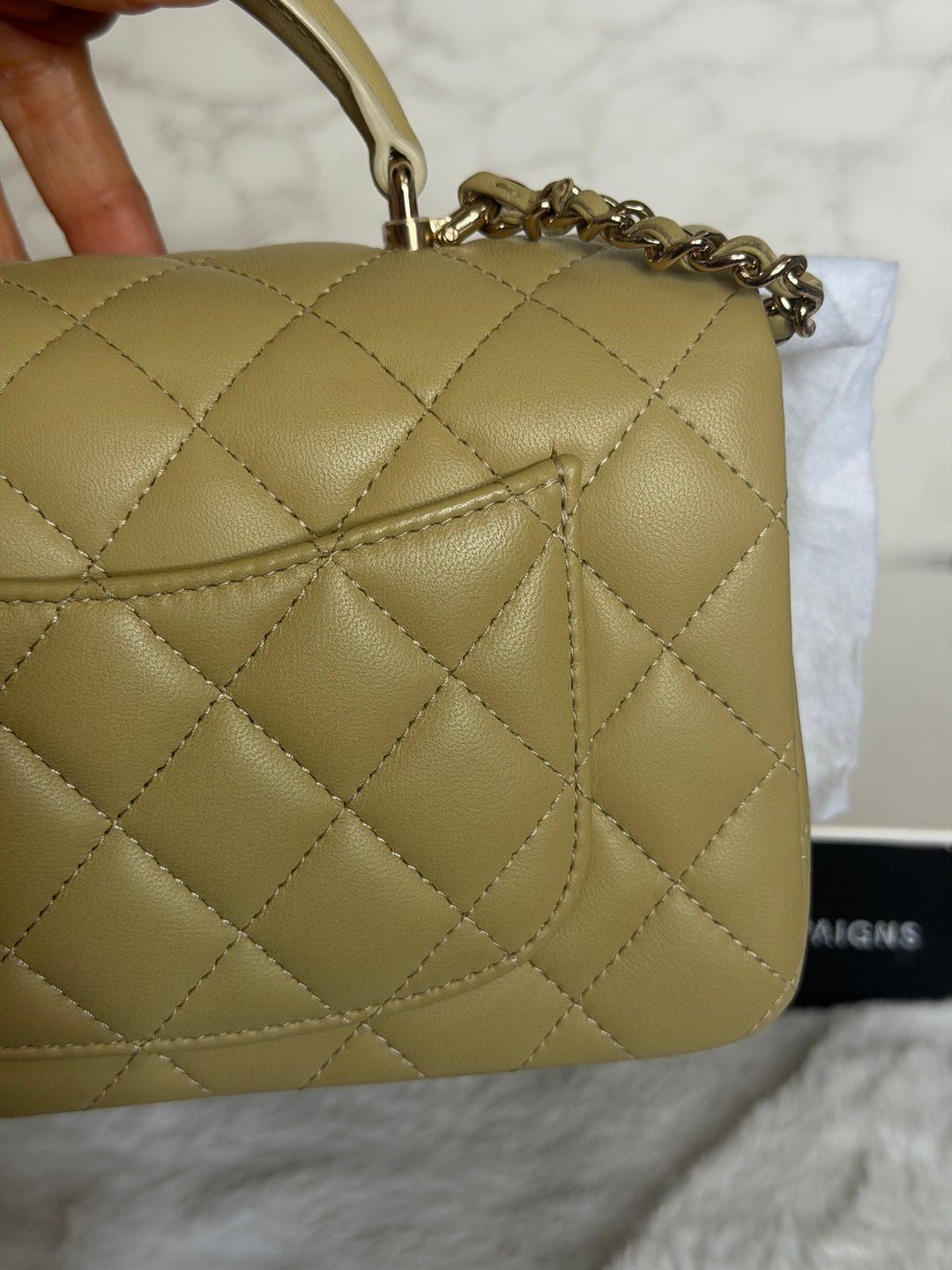 CHANEL 23A Pistachio Green Lambskin LGHW Mini Rectangular Flap Bag with Top Handle 2023