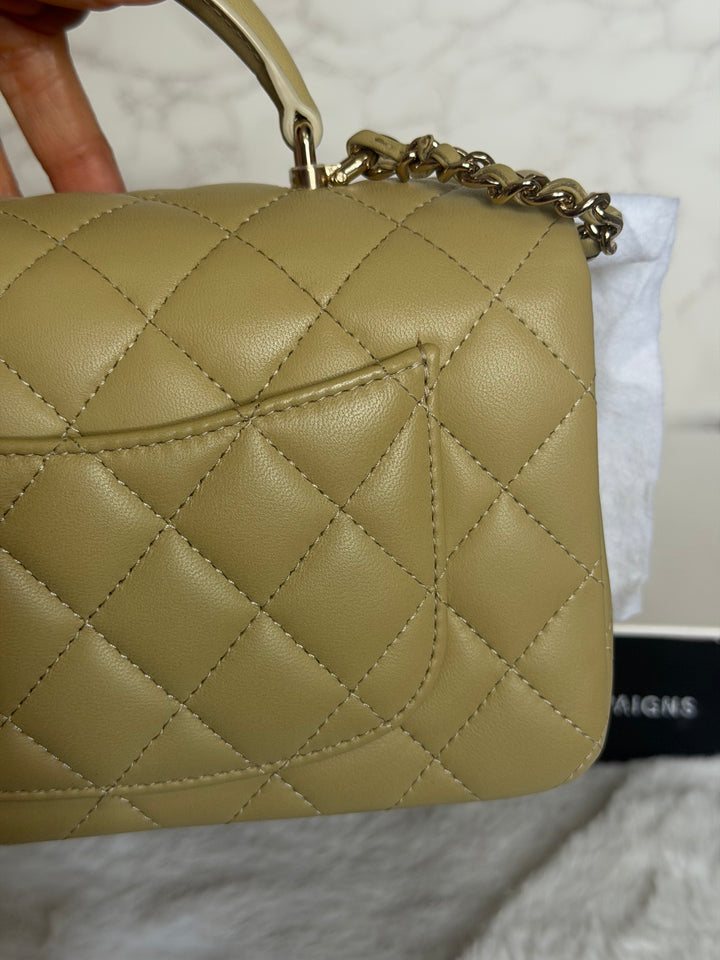 CHANEL 23A Pistachio Green Lambskin LGHW Mini Rectangular Flap Bag with Top Handle 2023