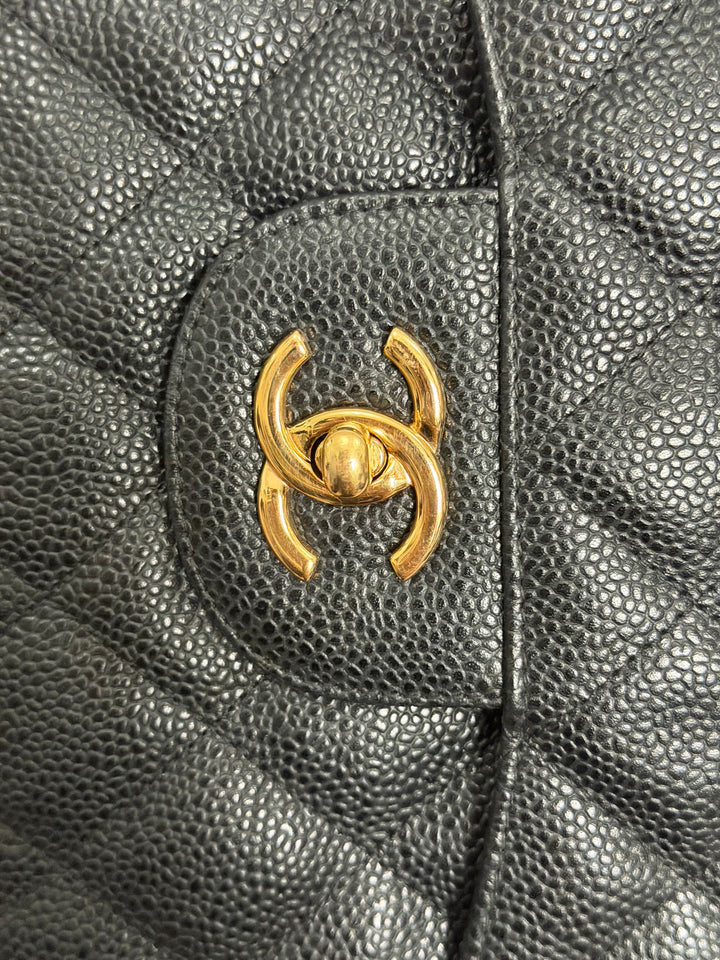 CHANEL series 17 Black Caviar GHW Jumbo Classic Double Flap Bag 2012