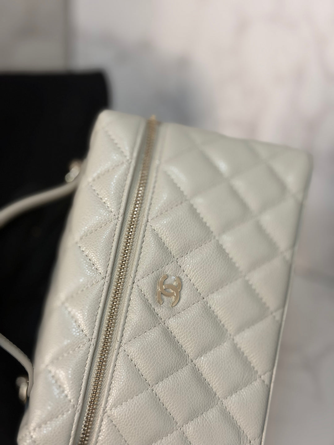 CHANEL 25B 2025 Light Grey Caviar LGHW Long Vanity Bag with Detachable Chain