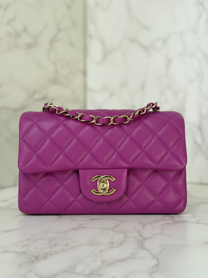 CHANEL 21C Collection 2020/2021 Purple Lambskin Champagne GHW Mini rectangular flap bag