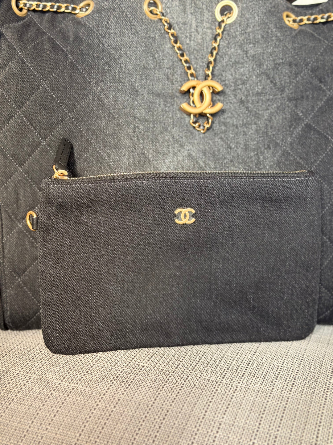 CHANEL 25S 2025 Black Denim Medium 25 Hobo Bag with Detachable Pouch Aged GHW