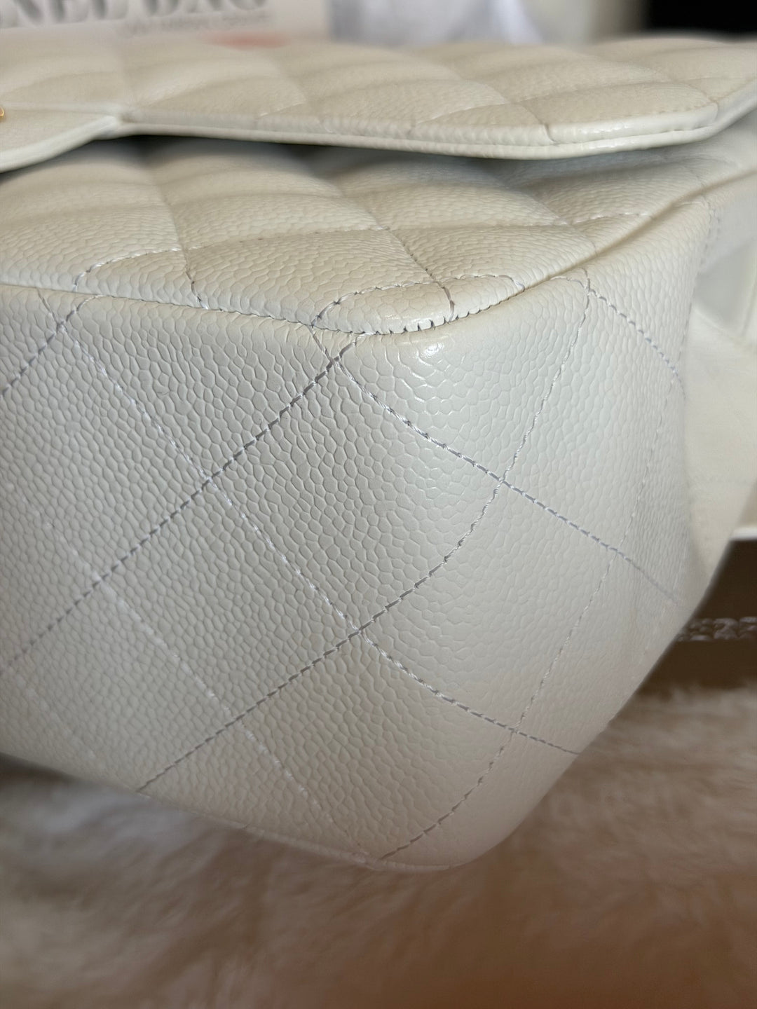CHANEL White Caviar GHW Jumbo Double Flap Classic Bag 2010