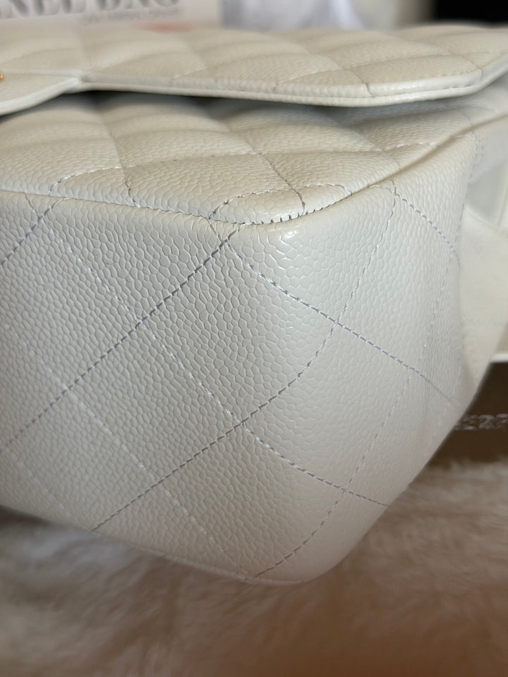 CHANEL White Caviar GHW Jumbo Double Flap Classic Bag 2010