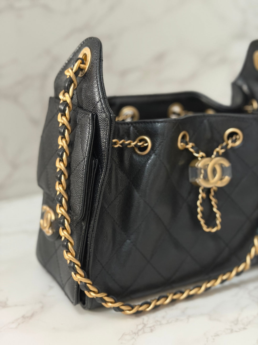 CHANEL 26C Black Caviar aged GHW Mini 25 Hobo Bag