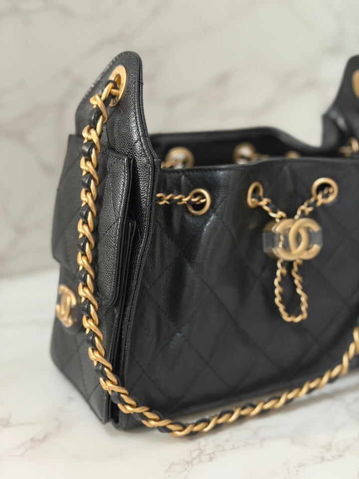 CHANEL 26C Black Caviar aged GHW Mini 25 Hobo Bag