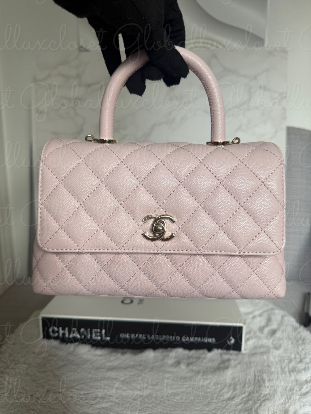 CHANEL 22P Light Pink Sakura Caviar LGHW Coco handle Flap Bag With detachable strap size Small 2022