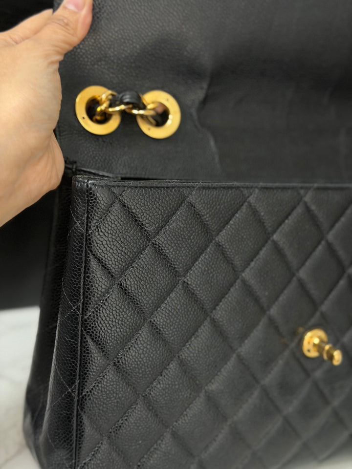 Chanel Series 7 24K GHW Black Caviar Vintage Jumbo Single Flap Bag 2008/2009