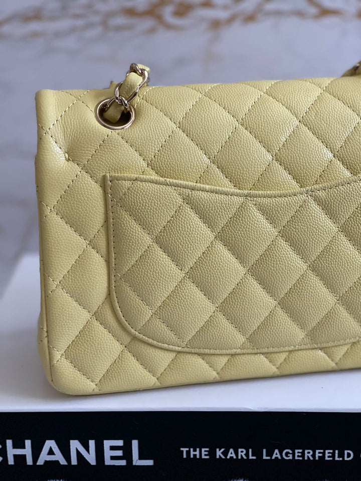 Chanel 20S 2020 Spring/Summer Collection Yellow Caviar LGHW Small Timeless Classic Double Flap Bag