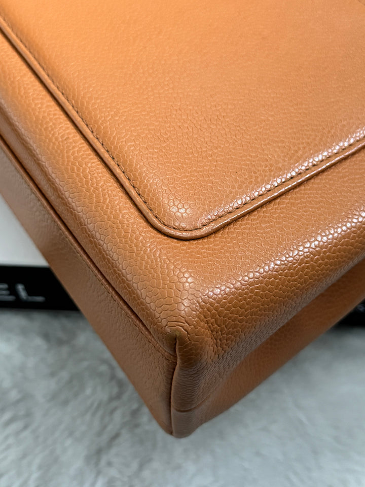 Chanel series 5 circa 1999 Kelly Top Handle Flap 24K GHW in Orange Caviar A12391