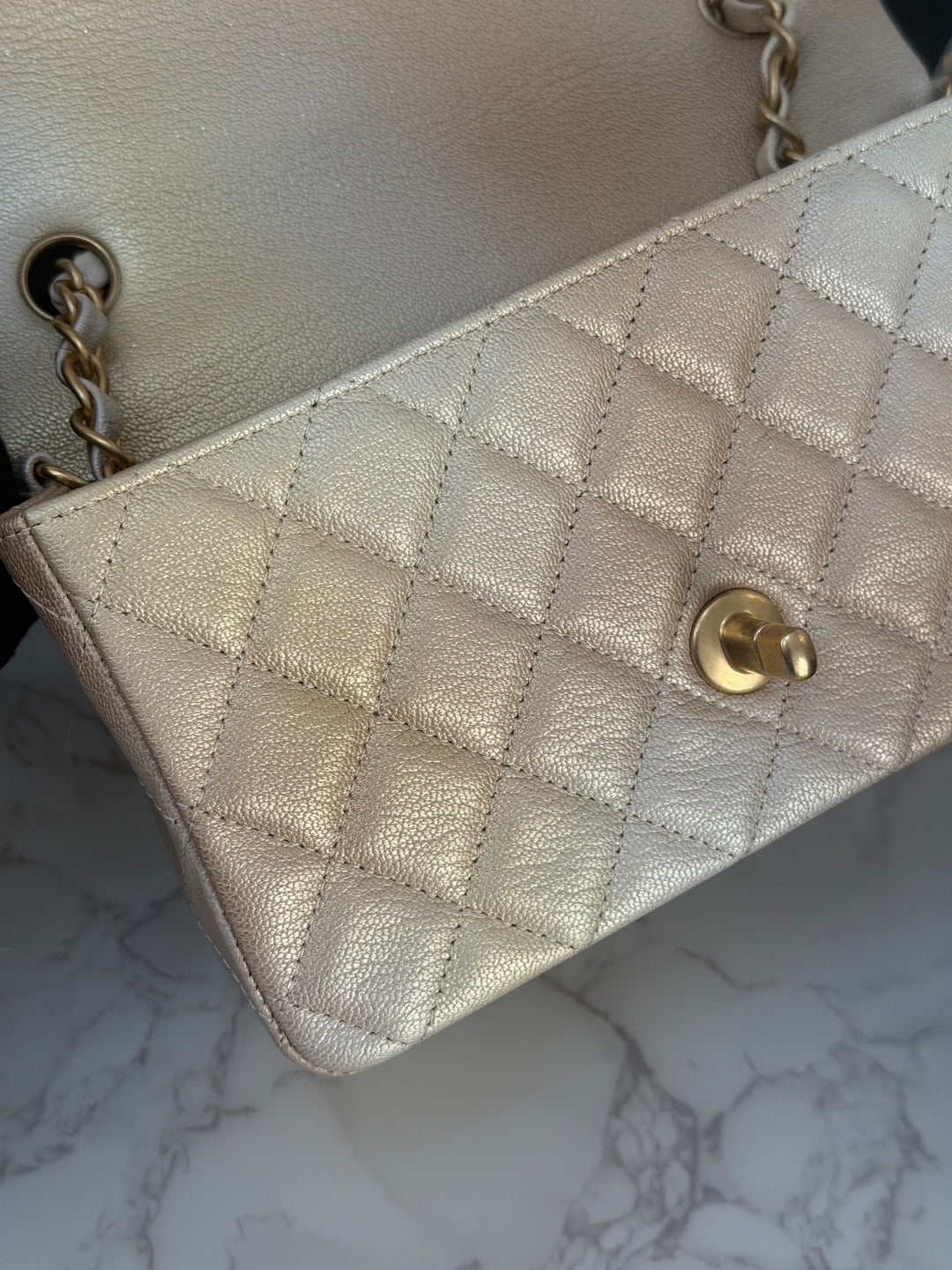 CHANEL 22P Gold Silver Ombré Goat skin Mini Rectangular Flap Bag with Aged GHW 2022