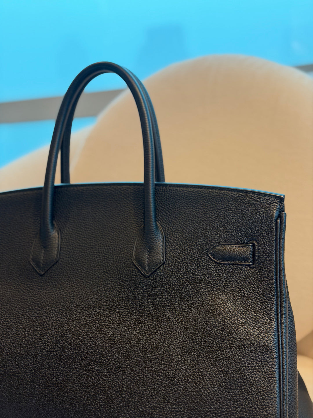 HERMÈS Black Noir Togo Leather PHW Birkin 35 Stamp M in Sq