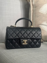 Load image into Gallery viewer, Chanel Black Lambskin Top Handle Mini Rectangular Flap Bag with Champagne GHW
