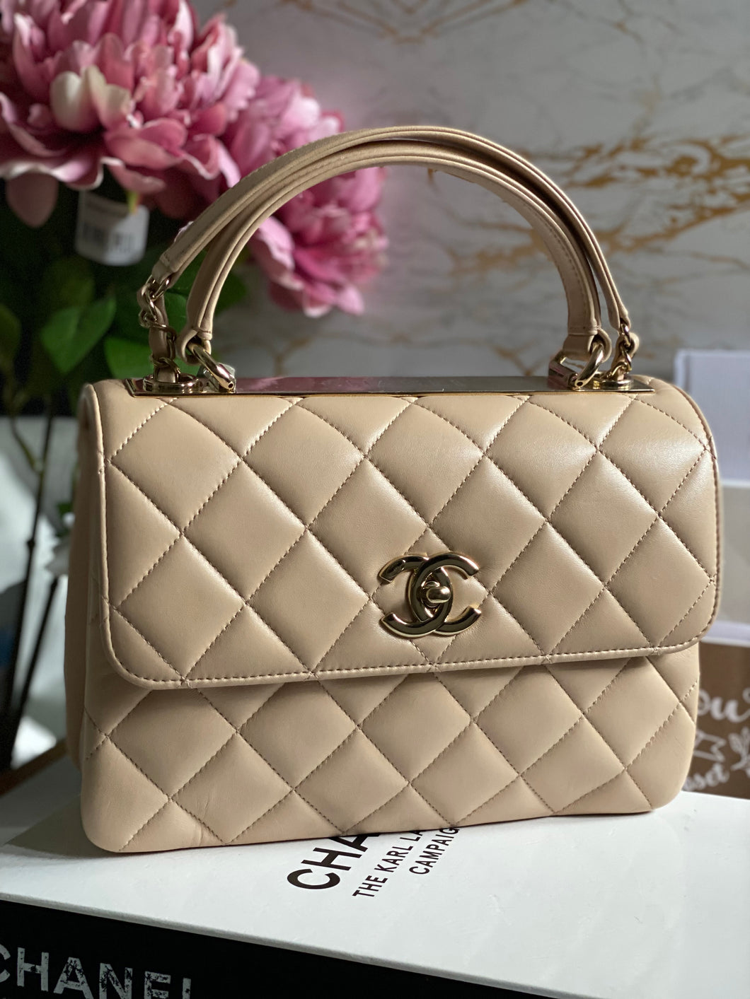 Chanel series 31 (2021) 21S Beige Lambskin LGHW Small Trendy CC Flap Bag with non detachable shoulder strap