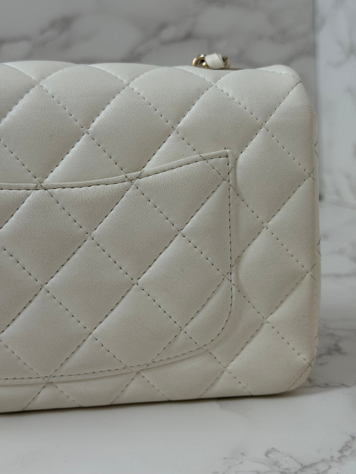 CHANEL series 23 2016 White Lambskin LGHW Mini Rectangular Flap Bag