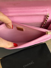 Load image into Gallery viewer, Chanel 23P Pink Caviar Mauve undertone Classic Wallet on chain (WOC) with champagne GHW
