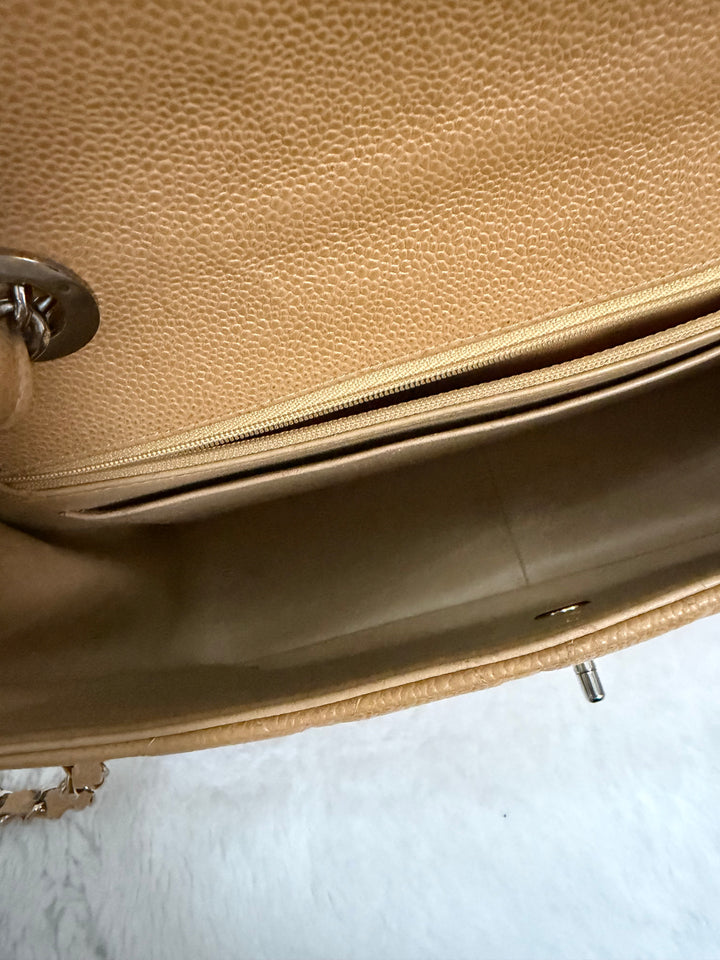 CHANEL series 6 Dark Beige Caviar SHW Vintage Jumbo Single Flap Bag
