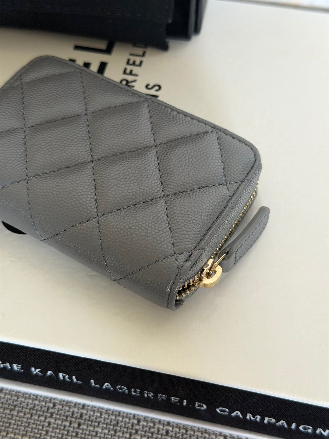 CHANEL 21K 2021 Grey Caviar Big Logo Zippy Coin Purse LGHW