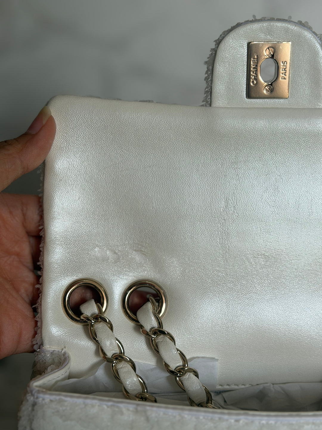 CHANEL series 28 19B White Sequin SMALL Flap Bag LGHW 2019