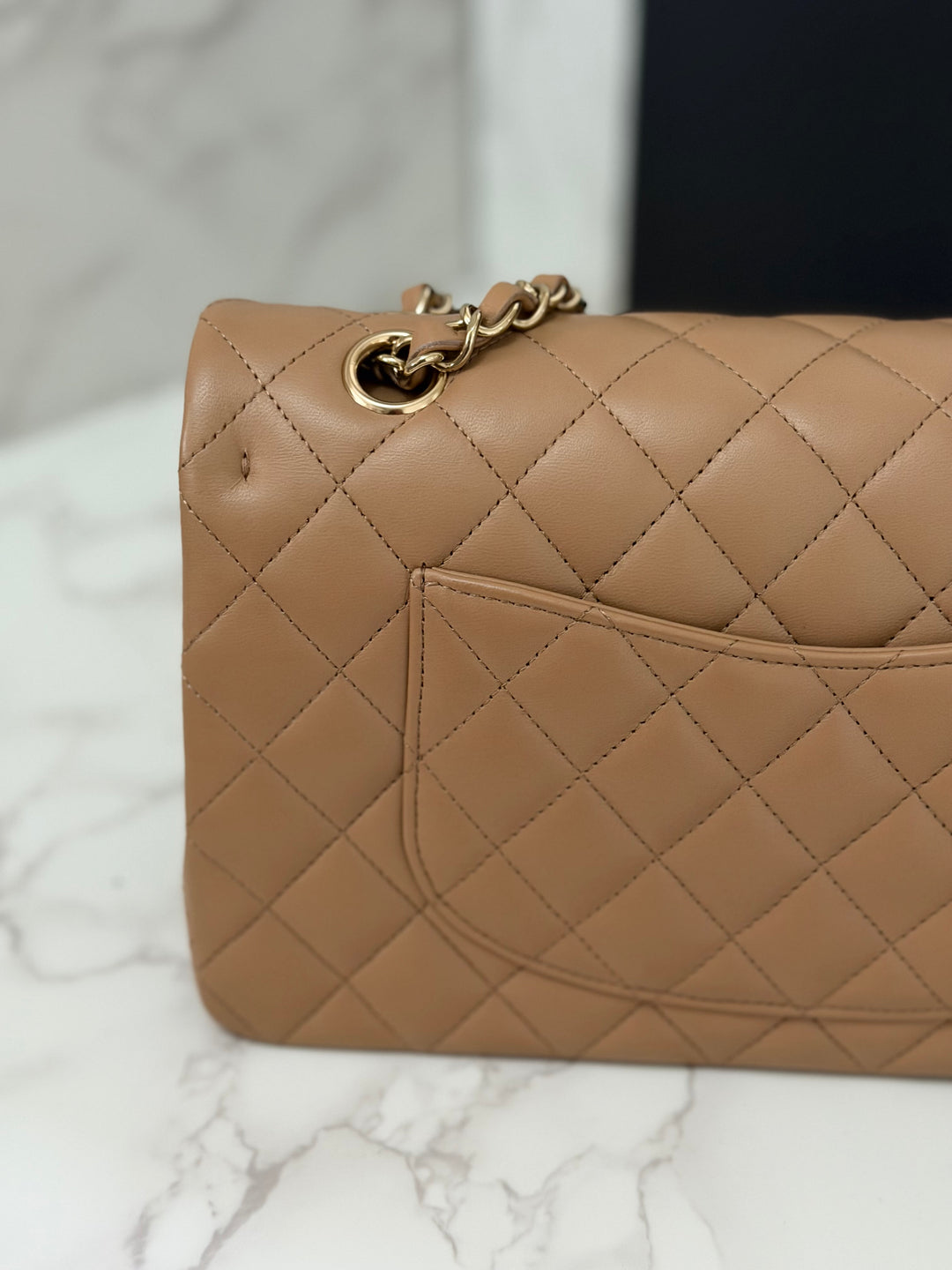 CHANEL 22K collection 2022 Dark Beige Lambskin LGHW Medium ML Timeless Classic Double Flap Bag