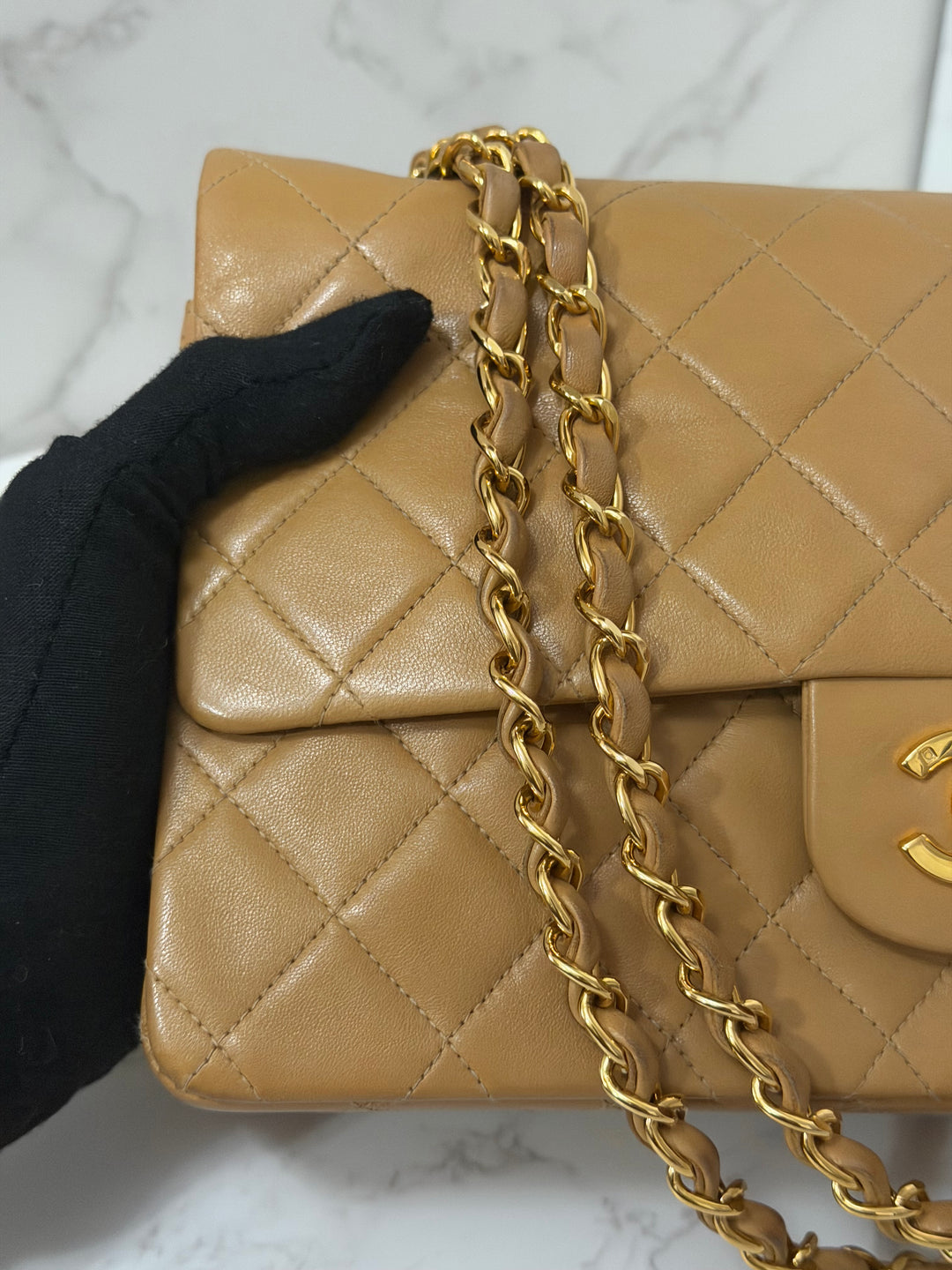 CHANEL series 4 Vintage 24K GHW Dark Beige Lambskin Timeless Classic Medium Double Flap Bag