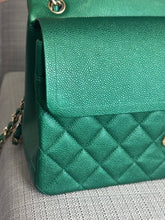 Load image into Gallery viewer, Chanel series 25 18S 2018 Spring/Summer Collection Pearly Emerald Green Caviar Champagne GHW Jumbo Timeless Classic Double Flap Bag
