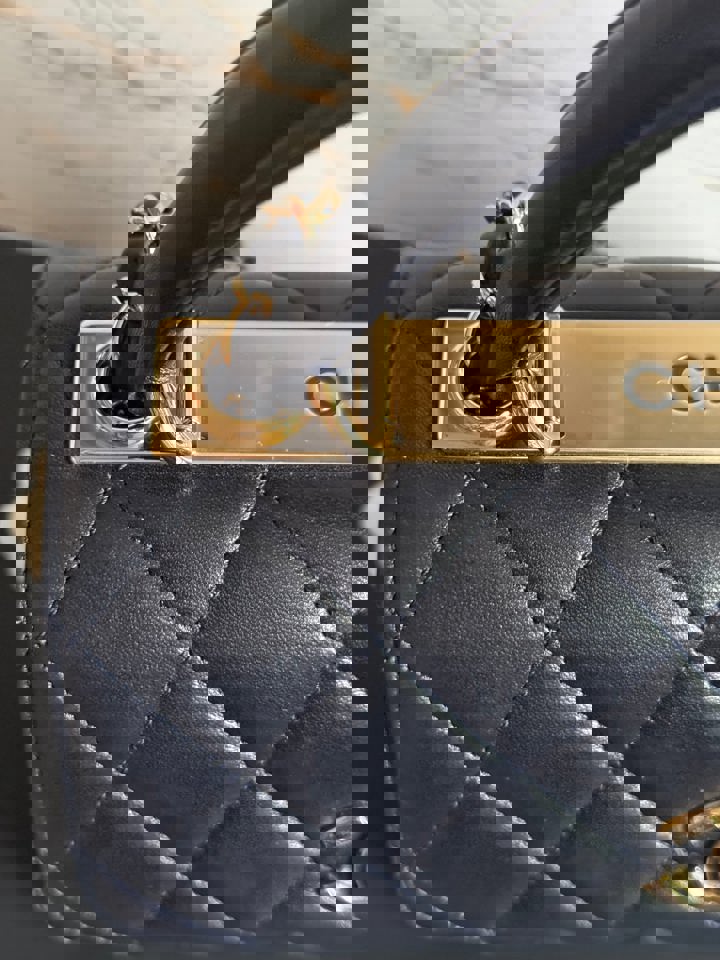 Chanel series 28 2018/2019 Navy Lambskin Champagne GHW Trendy CC Flap Bag size Small with Detachable Strap