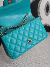 Load image into Gallery viewer, Chanel series 23 17C 2016/2017 Cruise Collection Turquoise Caviar Champagne GHW Classic Mini Rectangular Flap Bag with Edge stitching
