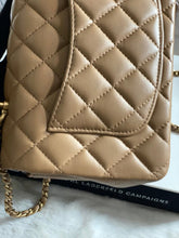 Load image into Gallery viewer, Chanel 22B 2022 Fall/Winter collection Dark Beige Lambskin Top Handle with gold metal plate and antique GHW Mini Rectangular Flap bag

