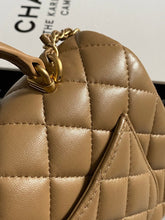 Load image into Gallery viewer, Chanel 22B 2022 Fall/Winter collection Dark Beige Lambskin Top Handle with gold metal plate and antique GHW Mini Rectangular Flap bag

