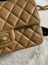 Load image into Gallery viewer, Chanel 22B 2022 Fall/Winter collection Dark Beige Lambskin Top Handle with gold metal plate and antique GHW Mini Rectangular Flap bag
