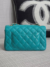 Load image into Gallery viewer, Chanel series 23 17C 2016/2017 Cruise Collection Turquoise Caviar Champagne GHW Classic Mini Rectangular Flap Bag with Edge stitching

