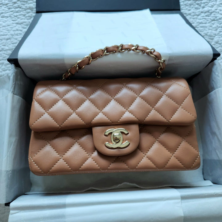 CHANEL series 31 21P collection Caramel Brown Lambskin LGHW Mini Rectangular Flap Bag