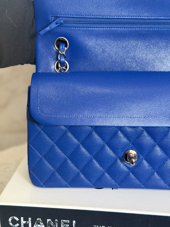 CHANEL Dark Blue Caviar SHW Medium ML Classic Timeless Double Flap Bag 21K collection 2021